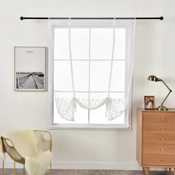 

Peacock Feather Embroidery Roman Curtains with Tulle Fabric Elegant Short Curtain for Living Room Bedroom Window Door Decors