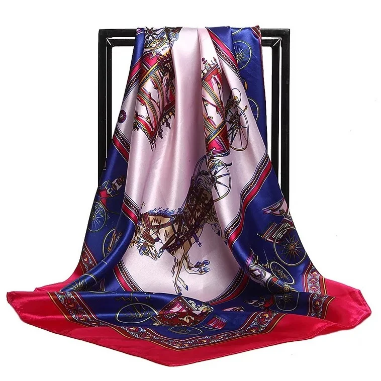 Шелковый шарф женский с принтом для волос на шею квадратные шарфы офисные женские шали бандана 90*90 см мусульманский платок-хиджаб глушитель платок - Цвет: 15