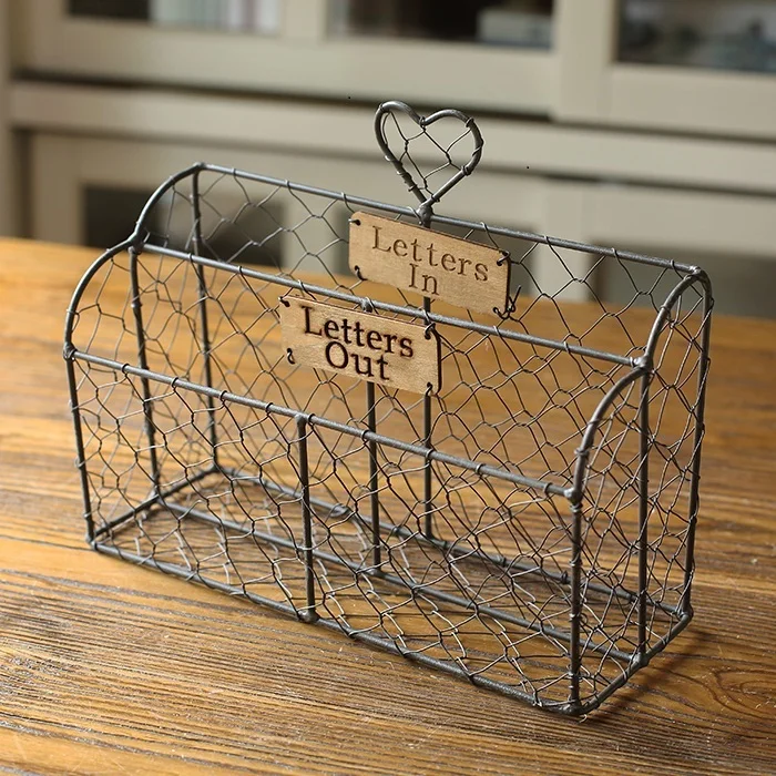 

Letter In Letter out Mail Letter Holder Box Wire Storage Rack Tabletop Handmade Crafts Home Decor