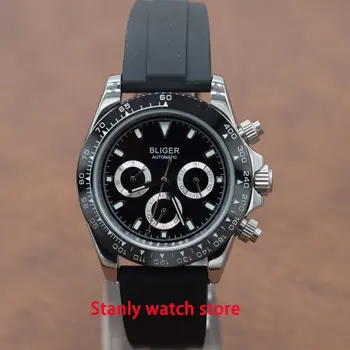 

Luxury Bliger 39mm black dial ceramic bezel sapphire glass date week function rubber automatic movement mechanical men's watch