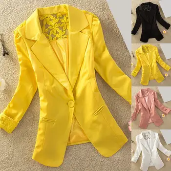 

Fashion Lady Solid Color Lace Patchwork One Button Slim Business Blazer Suit Jacket Coat Cotton Blend Slim Lapel Women Blazer
