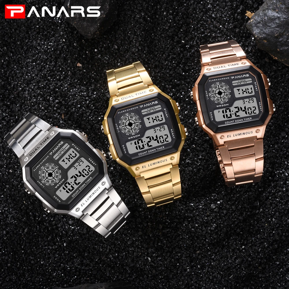 PANARS Watch Men Sport Digital Watches Chronograph Waterproof Watch Stainless Business Wristwatches Male Clock Relogio Masculino images - 6