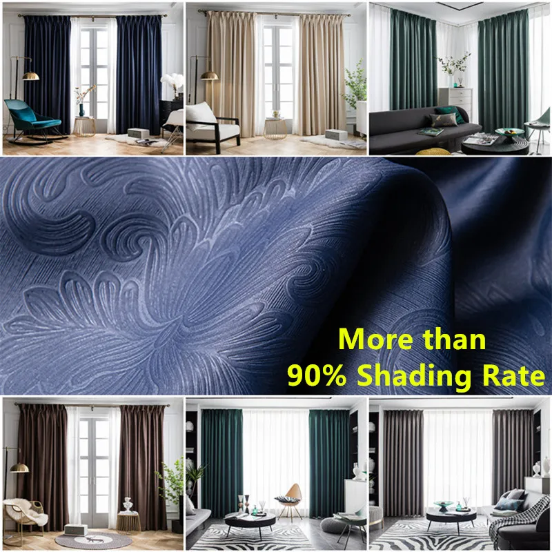 

Modern E-carving Solid Blackout Curtains for Living Room Bedroom Window Treatment Blinds Finished Drapers Shading on Kitchen