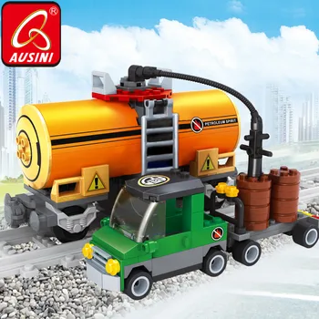 

AUSINI Mobile Gas Station Blocks Model Toys for Children Railroad Tanker Car City Building 3D Brick Educational Boys Toy Hobbies