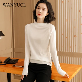 

WANYUCL bottoming shirt women's 2020 new spring and autumn half high neck top women's knitted long-sleeved loose slim sweater