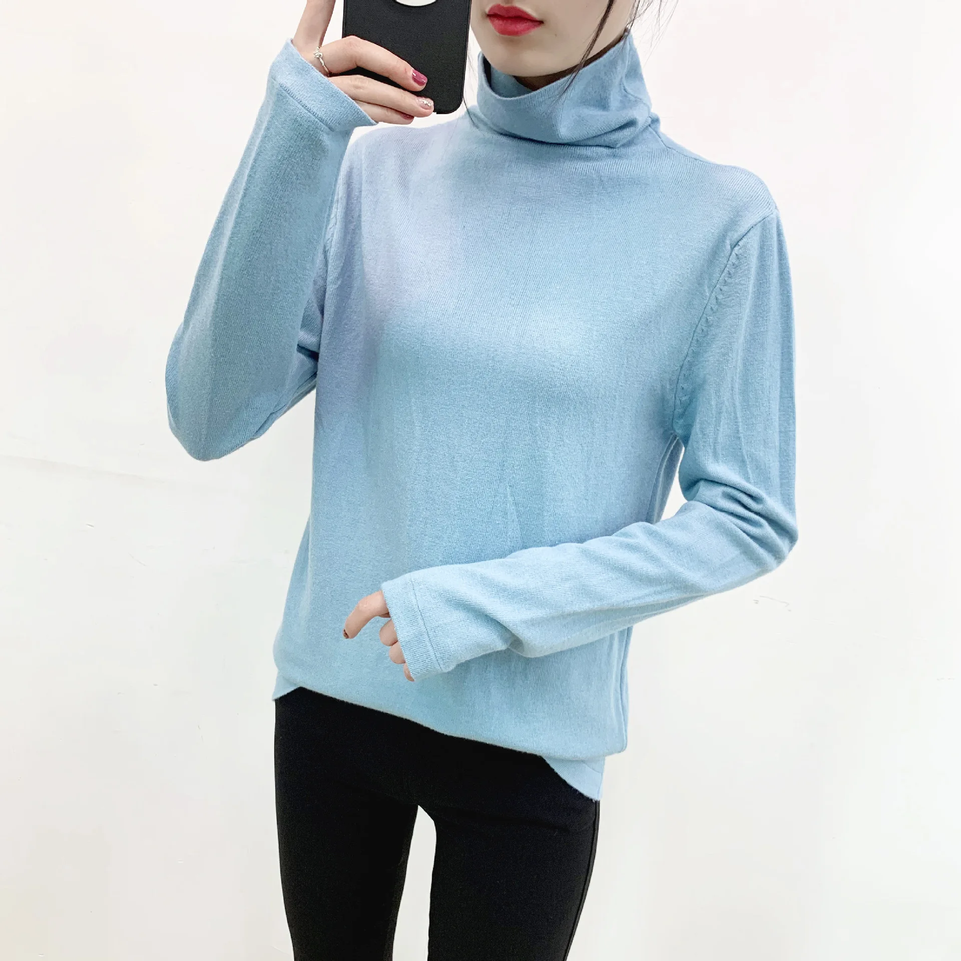 

Flat Knit Jumper Autumn Winter Pile Collar Women Pullover Sweaters Turtleneck Long Sleeve Elegant Women Sweaters Pull