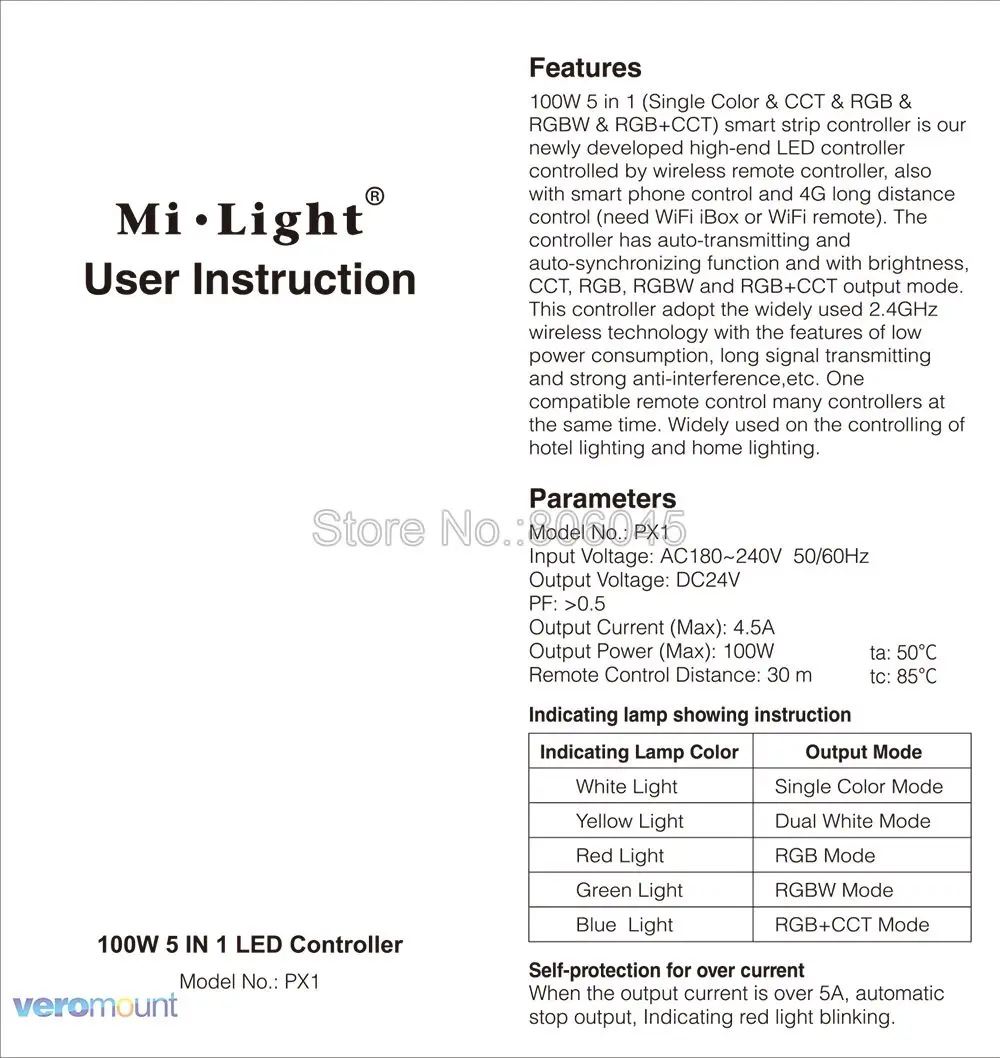 MiLight 100 Вт 5 в 1 светодиодный пульт управления PX1 встроенный источник питания 2,4 г RF/wifi управление приложением для 24 В DIM CCT RGB RGBW RGB+ CCT Светодиодная лента