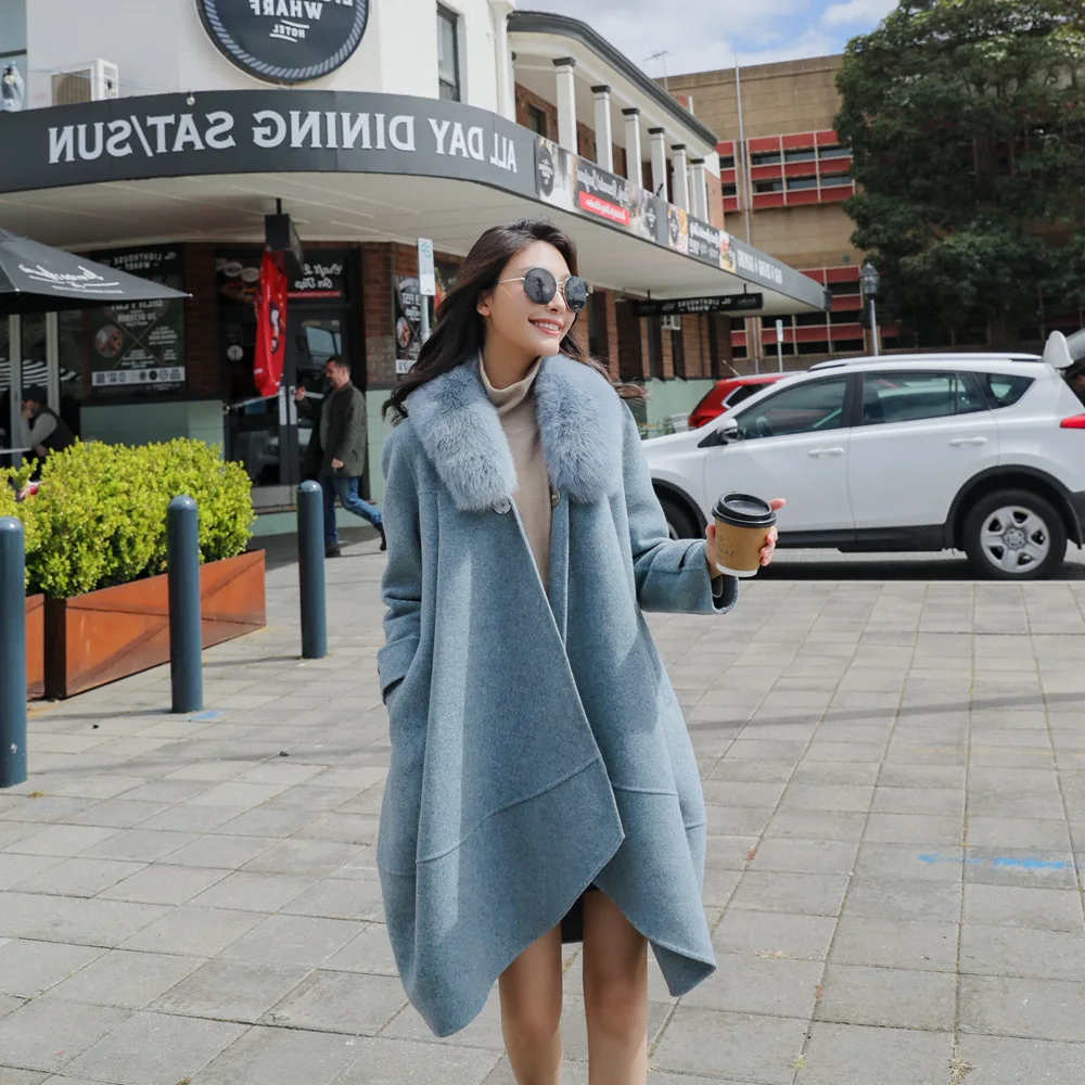 

Photo Shoot 2018 Autumn And Winter New Style WOMEN'S Dress French Retro Street Snap-Style Mid-length Fur Collar Woolen Overcoat