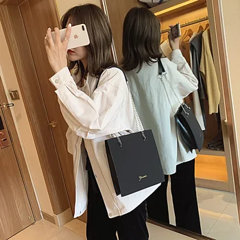

2020 New Style WOMEN'S Shoulder Bag PU Leather Tote Bag Solid Color Chain Handbag