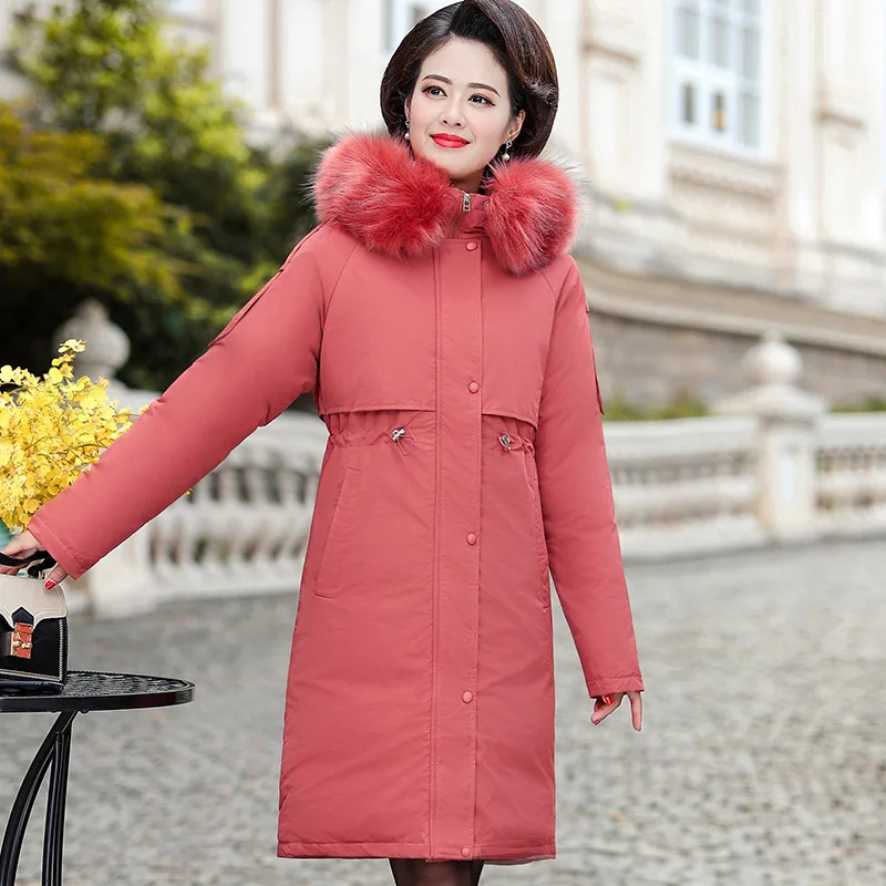 

2019 Winter New Style down Jacket Cotton-padded Clothes WOMEN'S Dress Long Loose-Fit Hooded Fur Collar Fashion Large Size Cotton