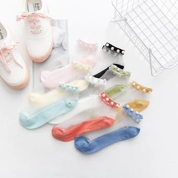 

Women Socks 2020 Spring New Fashion Ankle Female Breathable Thin Pearl Summer Socks Korean Style Invisible Funny Socks Women