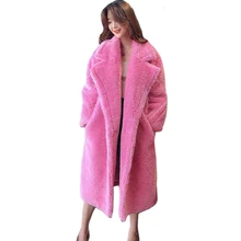 Женское пальто из искусственного меха, Осень-зима, элегантное кашемировое пальто большого размера, длинное плюшевое теплое пальто для женщин