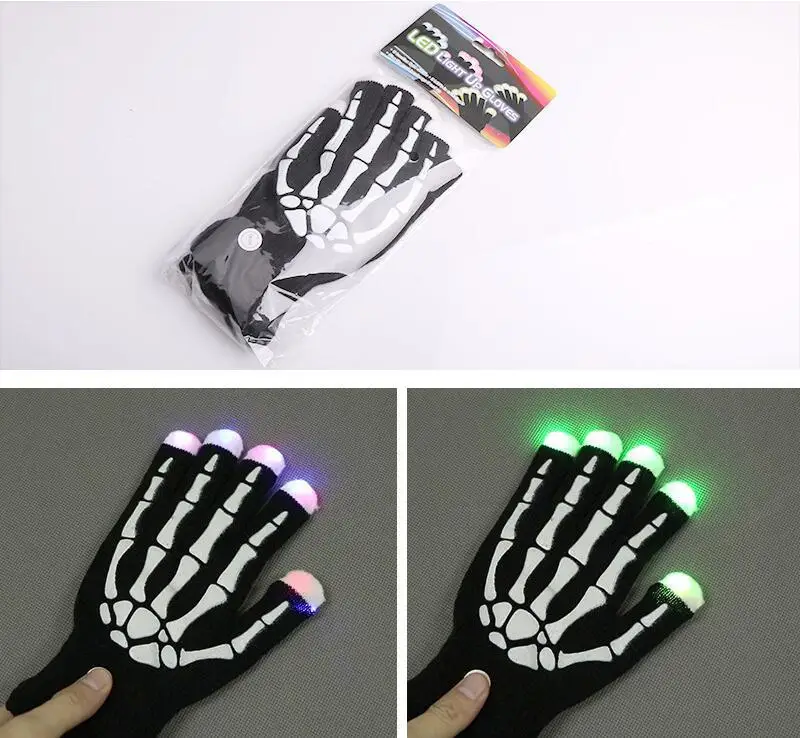 

HobbyLane Halloween Costume Props Black Skeleton Pattern Printing LED Lights Glowing Warm Gloves Cosplay Accessories