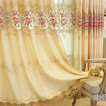 

European Luxury Gold Embroidered Curtains for Bedroom Living Room Window High End Peony Tulle Curtain