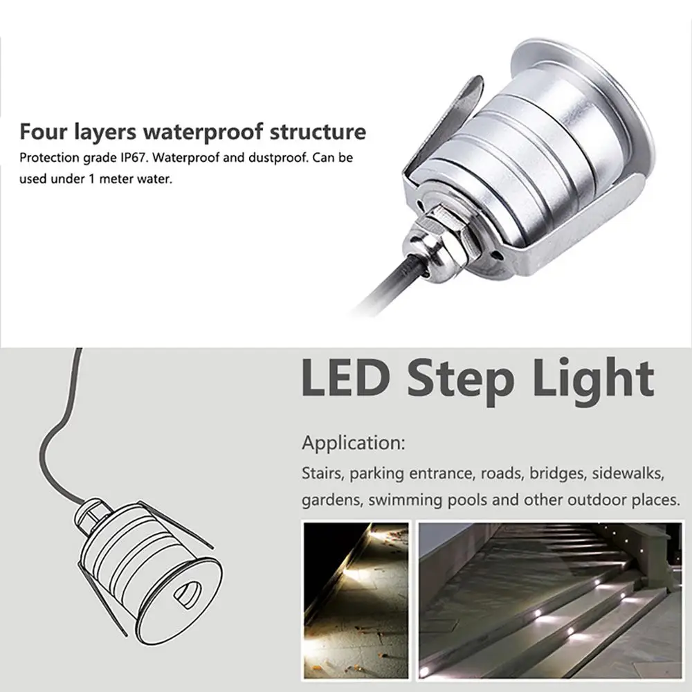 1W LED Step IP67 DC12V Outdoor Recessed Deck Light A1 A2 A3 Side View Waterproof Underground Lamp Sidewalk Wall Lighting 3