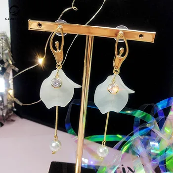 

Super fairy temperament long fashion earrings Ballet Korean personality earrings Wild pendant Flower earrings Girls' gifts 289