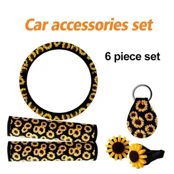 

6/10Pcs 3D Sunflower Universal Car Front Seat Covers+Steering Wheel Cover Automobile Seat Protector Cushion Cover Universal