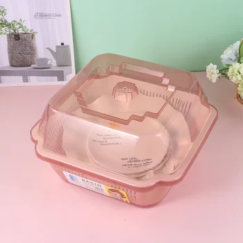 

1Pc Kitchen Dish Rack Practical Tableware Box with Lid Water Draining Storage Shelf Household Kitchen Storage Box (Blue, Small S