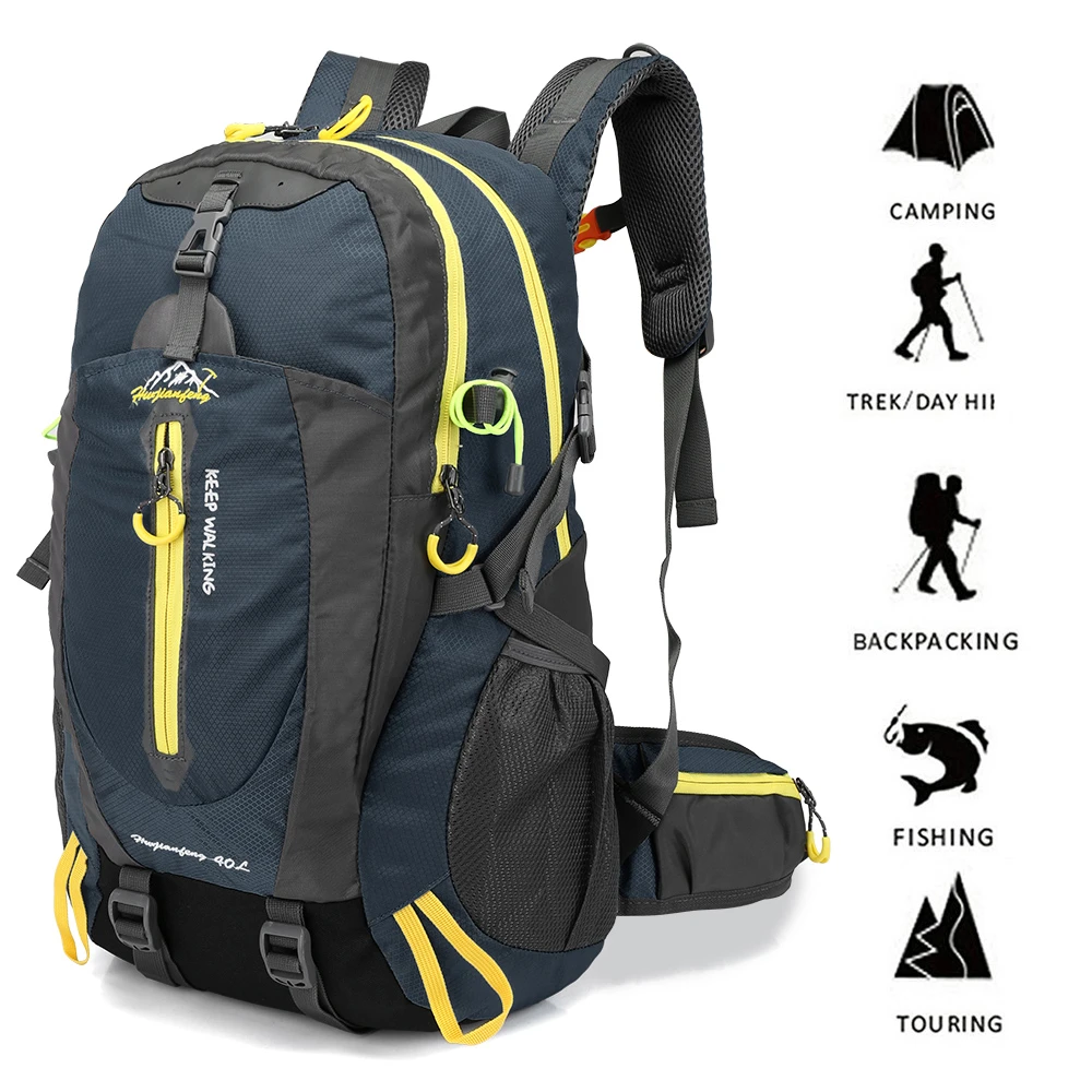 Mden Waterproof Hiking Backpack Durable Nylon Travel 40L Outdoors for Backpacker Trekking Camping Climbing Skiing 40L, Black 