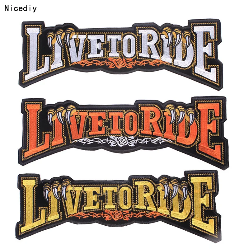 

DIY Punk Live To Ride Large Back Path Iron On Clothing On Patch Embroidered Striped Badge Biker Patch On The Back For Jacket