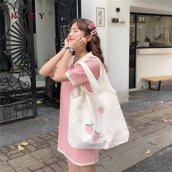 

2019 Fashion Women Shopping Bag Grocery Simple Print Letter Fashion Large Capacity Casual Canvas Wild Canvas Cotton Ecobag Totes