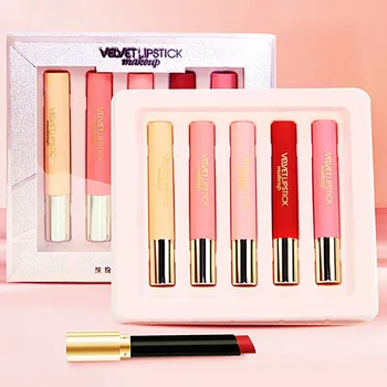 

5pcs Matte Lipstick Set Waterproof Non-stick Cup Brighten Lip Color Velvet Lipstick Long Lasting Make up DC68