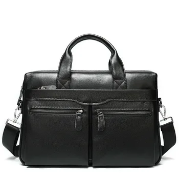 

genuine leather bag Business Affairs Head Layer Cowhide 14 Inch Computer Briefcase Man Will Capacity Single Shoulder Handbag hot