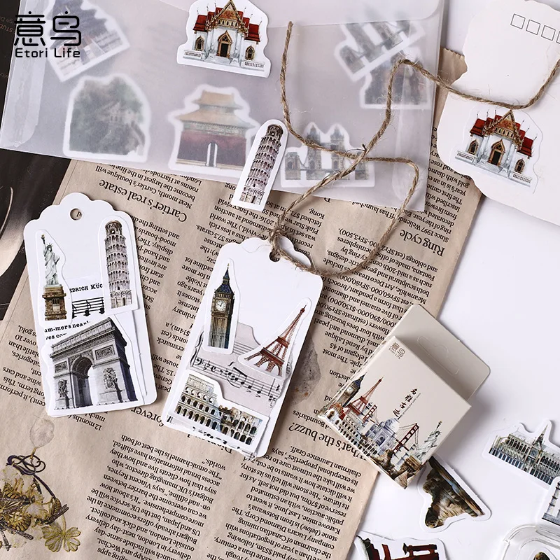 45Pcs/box Beautiful Scenery Stickers Cute Historic Sites Series Journal Diary Scrapbooking Stationery Decoration Sticker | Канцтовары