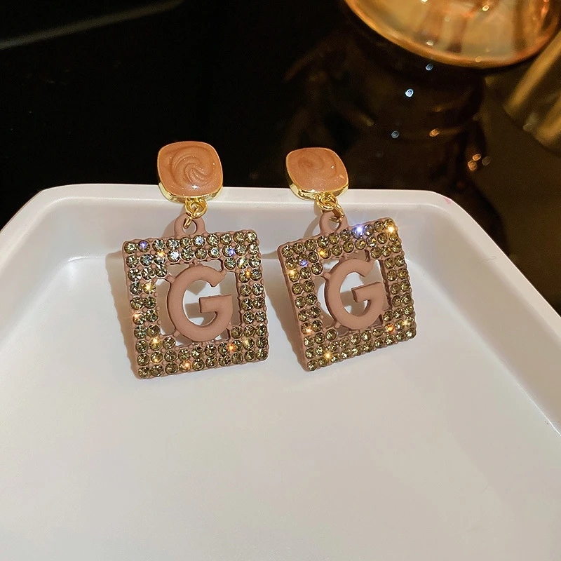Golden Earrings Geometric Earrings Luxury Rhinestone Square For Women