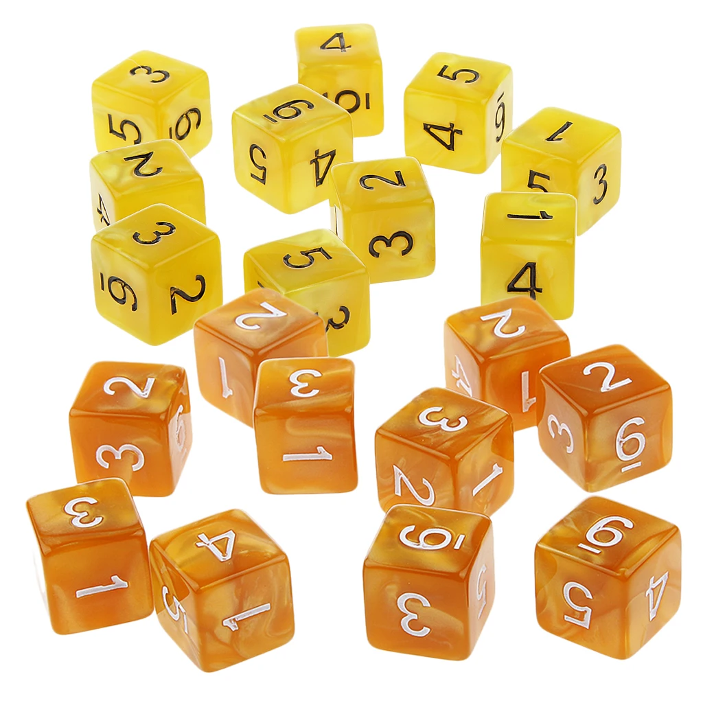Coffee and Organge 20 шт 16 мм шестисторонние кости D6 квадрат для игры в подземелья D&D TRPG игры игрушки - Цвет: Coffee and Organge