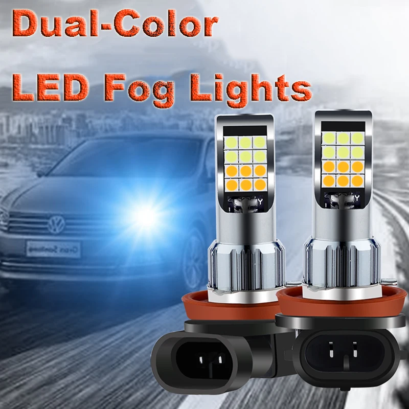 

2pcs Dual Color LED Car Lights H8 H9 H11 H7 HB3 HB4 9005 9006 H27 880 881 H3 Yellow Bulb DRL Fog Lamp 3000K Yellow 6000K White