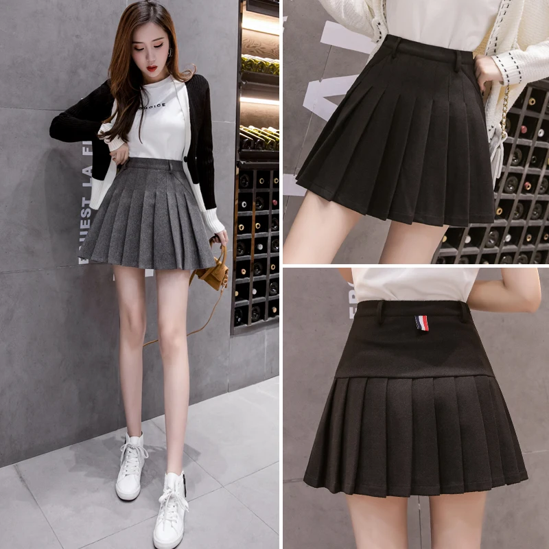 Повседневные женские юбки трапециевидной формы с высокой талией в стиле Харадзюку, милая короткая плиссированная юбка на осень и зиму, новые женские мини-юбки