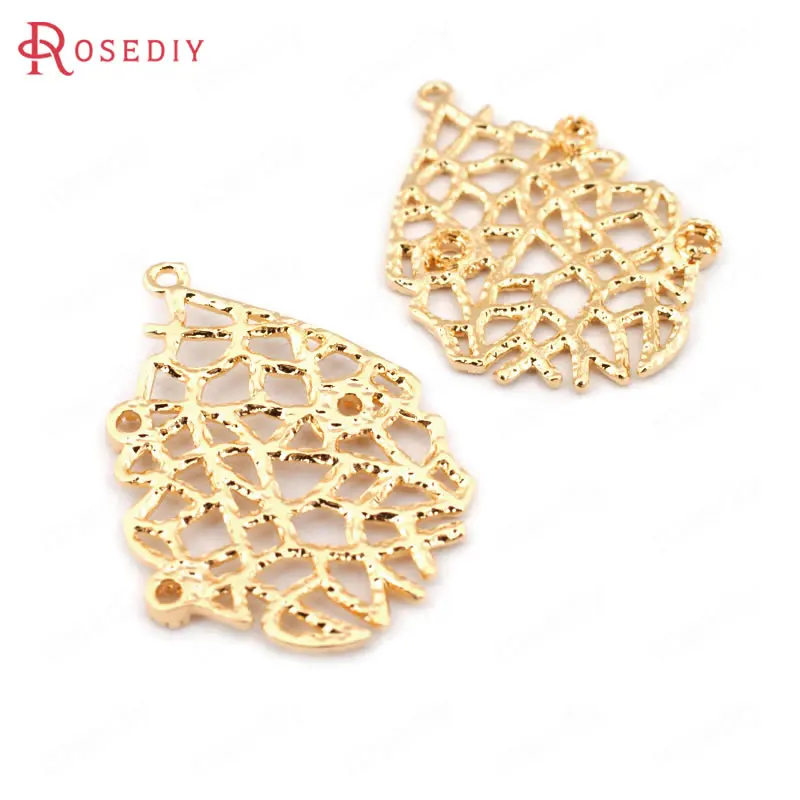 

(33532)6PCS 35*25MM 24K Gold Color Brass Drop Shape Reticulate Charms Pendants High Quality Diy Jewelry Findings Accessories