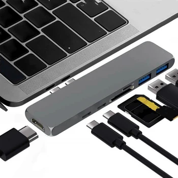 

PD Charging RJ45 Adapters 7 in 1 USB Hub USB Type C to USB 3.0 4K HDMI Laptop Docking Station Power Adapters