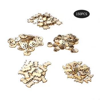 

150pcs Halloween Theme Wooden Pendent Hollow Pumpkins Witch Haunted House Ghost Shape Creative Home Party Ornaments Decor W