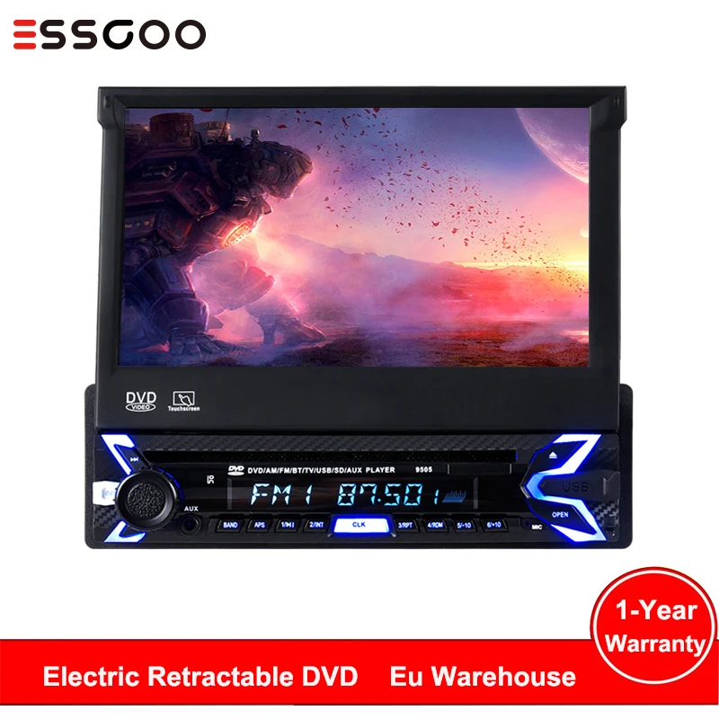 

Essgoo Car Radio 7" Retractable Autoradio DVD Central Multimedia Player 1din Auto Audio Stereo Mp5 Bluetooth Rearview Camera AUX