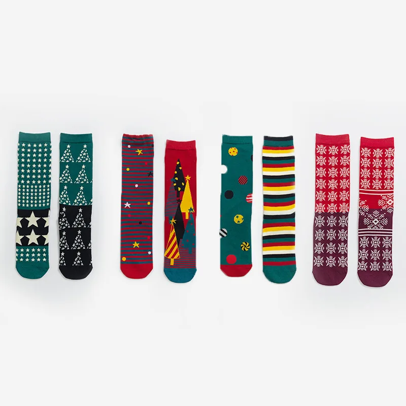 

NEW Unisex Couple Left Right Different Pattern Creative Merry Chrismas Present Snow Star Socks Stripe Tree Men Socks Women Sock