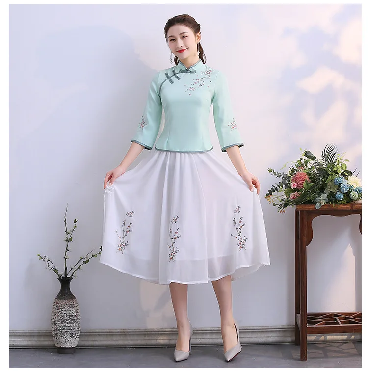 Стиль, Модный облегающий Топ Cheongsam, улучшенный китайский костюм, ретро китайский стиль, женское платье со стоячим воротником, три четверти