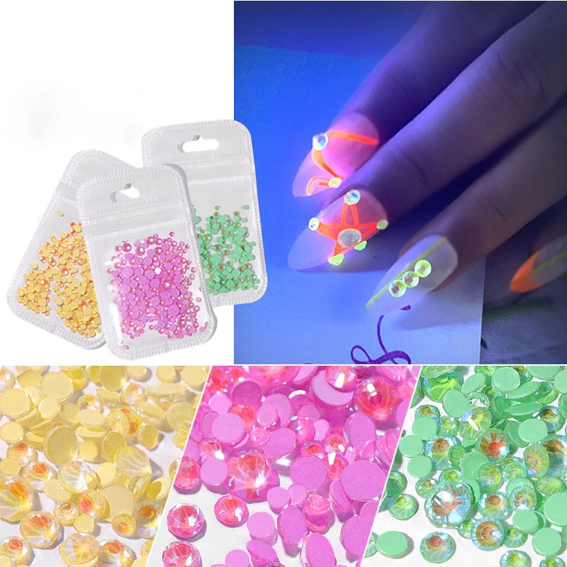 

1pack Mixed Size Luminous Crystal Nail Art Rhinestone Decoration 3D Glitter Diamond Jewelly Glow In The Dark Ornaments