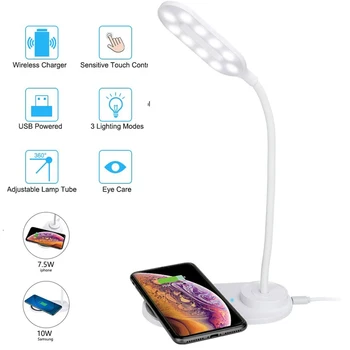 

LED Dimmable Desk Lamp with phone Wireless Charger, Compatible with Qi Standard Devices, Touch Control Eye-Caring Night Light