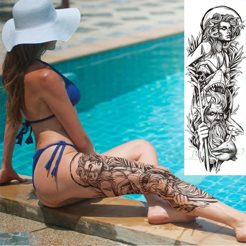 Waterproof Temporary Tattoo Sticker Arrow Medusa Sexy Girl Shark Zeus Skull Full Arm Leg Fake Tatto Flash Tatoo For Men Women | Красота и