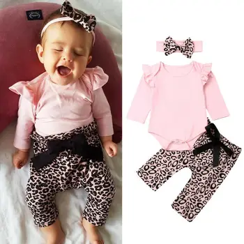 

0-18M New Newborn Baby Girls Clothes Long Sleeve Tops+Leopard Pants Headband Spring Autumn Girls Outfits Set