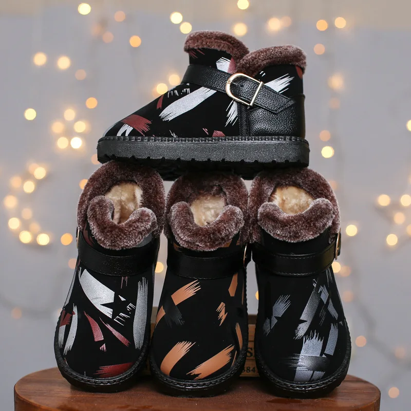 Ботинки для девочек; модная детская зимняя обувь; детская обувь для снежной погоды; Теплая обувь для мальчиков; Повседневный плюшевый детский ботинок; обувь для малышей
