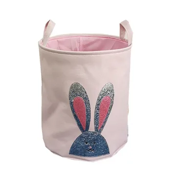 

Large Pink Laundry Basket Organizer for Dirty Clothes Cotton Rabbit Print Toys Organizer Home Storage&Organization