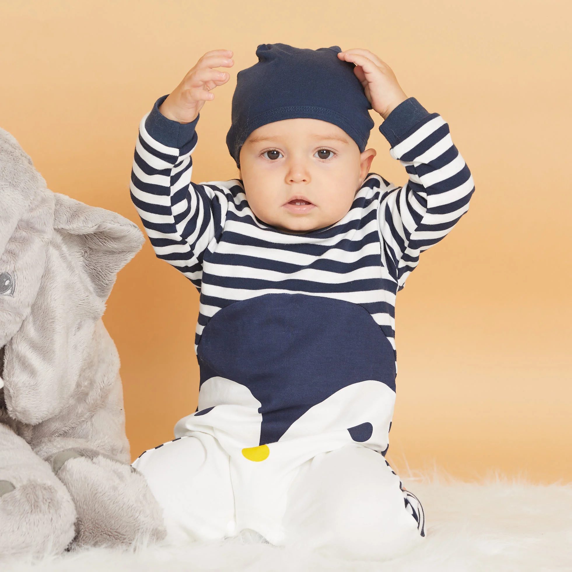 PatPat 100% cotone Casual neonato a strisce stampa pinguino manica lunga  tuta cappello Set per bambino blu scuro Crawler| | - AliExpress
