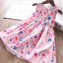 Летнее розовое Хлопковое платье с цветочным принтом для девочек, платья для маленьких девочек, детское платье, одежда для детей