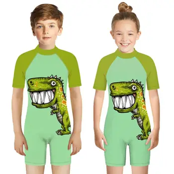 

Cut Dinosaur Printing Girl Kids Swimsuit One-piece Baby Swimming Suit Short Sleeve Muslim Swimwear Bikini 2020 Bathing Suits