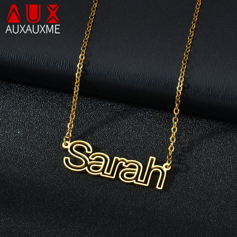 Auxauxme Customized outline modern cut out number letter necklace Stainless Steel Women Name Necklaces Personlized Jewelry