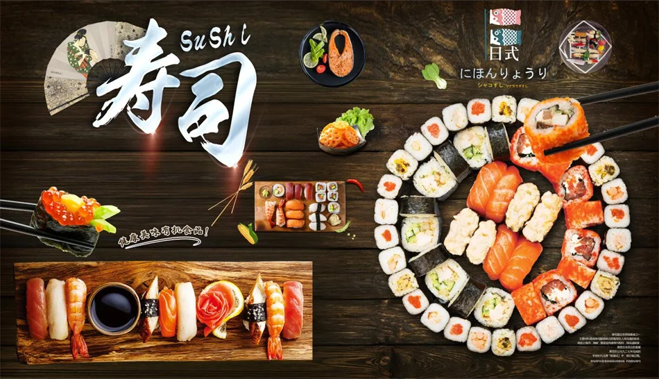 Preta Personalizado, 3D Japonês Sushi Restaurante, Pintura