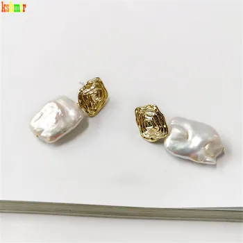 

kshmir 3.7cm Women wavy irregular baroque pearl earrings natural freshwater pearls hanging earrings retro women stud earrings